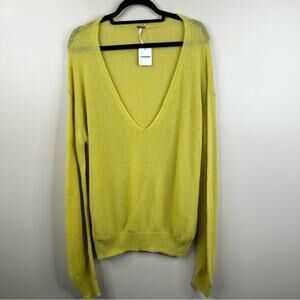 NEW Free People Gossamer Sweater in Chartreuse Womens Large Alpaca Wool Blend
